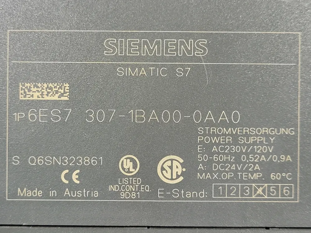 0.52 Amp, 120/230 Volts Regulated Power Supply PS307 6ES7307-1BA01-0AA0