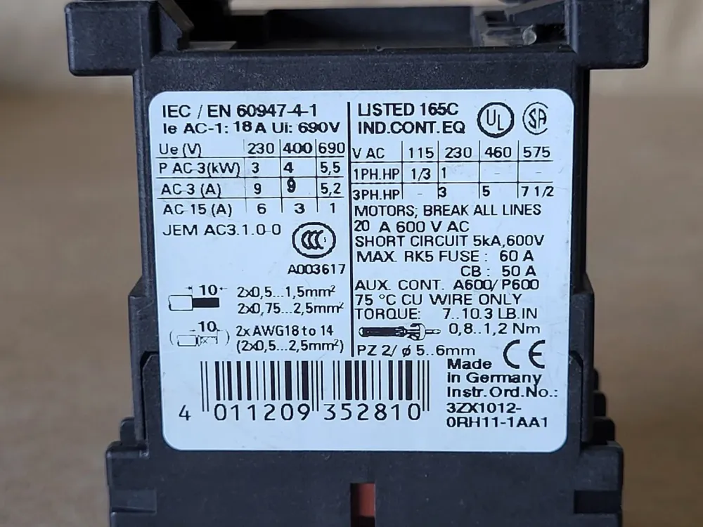 18 Amps 120 volt coil Industrial Contactor 3RT1516-1AK60 voor Industriële Automatisering
