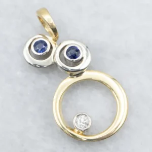 Dubbelzijdig Modernist Old Mine Cut Diamond and Sapphire Pendant