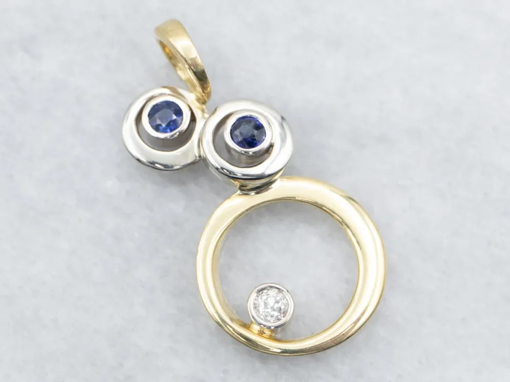 Dubbelzijdig Modernist Old Mine Cut Diamond and Sapphire Pendant