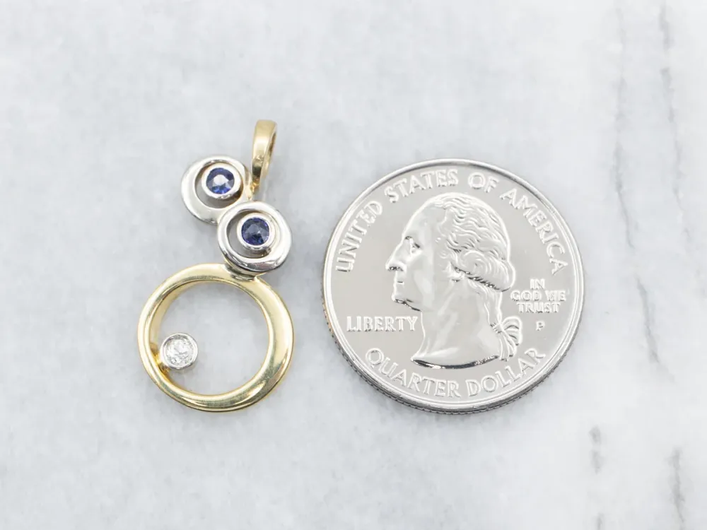 Dubbelzijdig Modernist Old Mine Cut Diamond and Sapphire Pendant