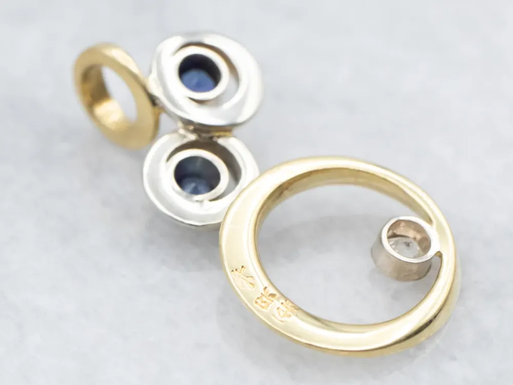 Dubbelzijdig Modernist Old Mine Cut Diamond and Sapphire Pendant