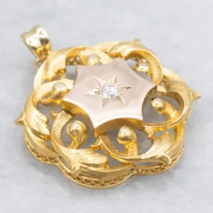 Dubbelzijdig Starburst Old Mine Cut Diamond and Gouden Pendant