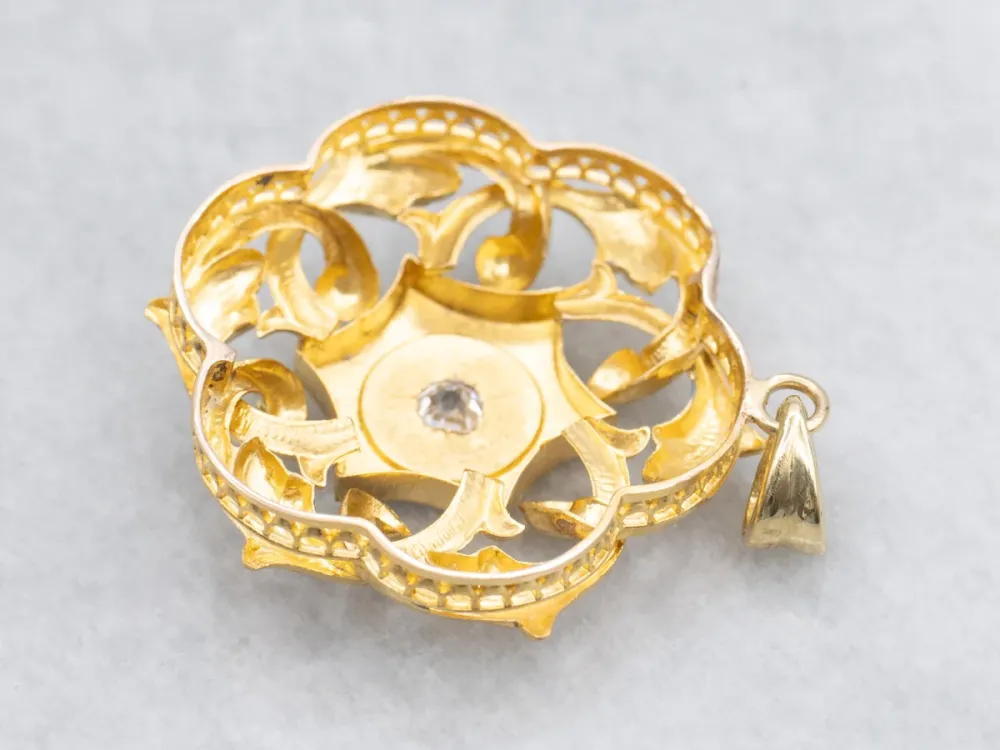 Dubbelzijdig Starburst Old Mine Cut Diamond and Gouden Pendant