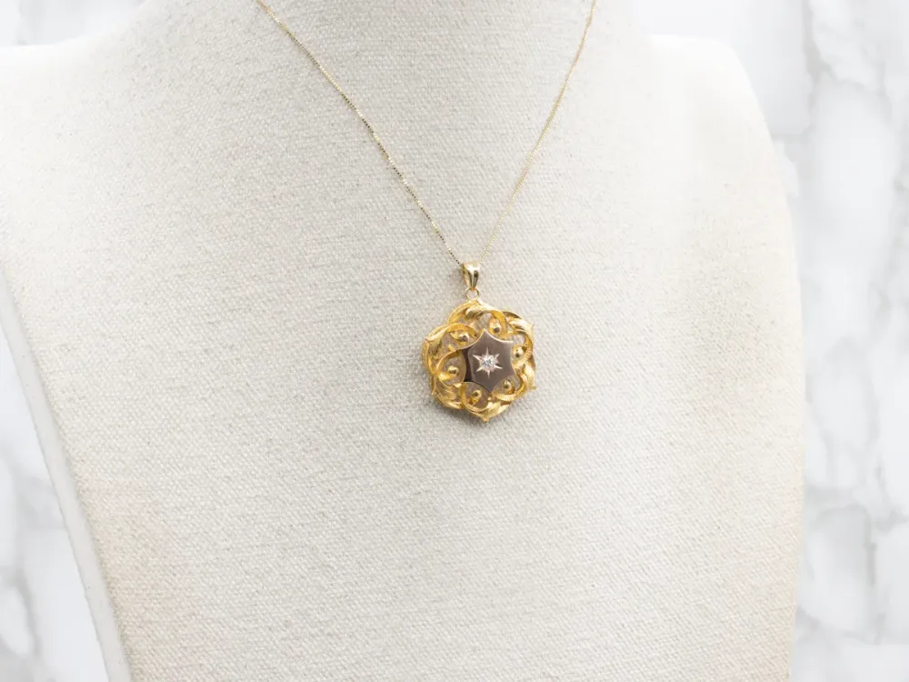 Dubbelzijdig Starburst Old Mine Cut Diamond and Gouden Pendant