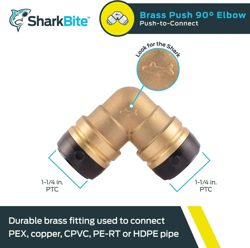 SharkBite 1-1/4 . x 1-1/4 . Geel koper Push 90-Degree Elbow