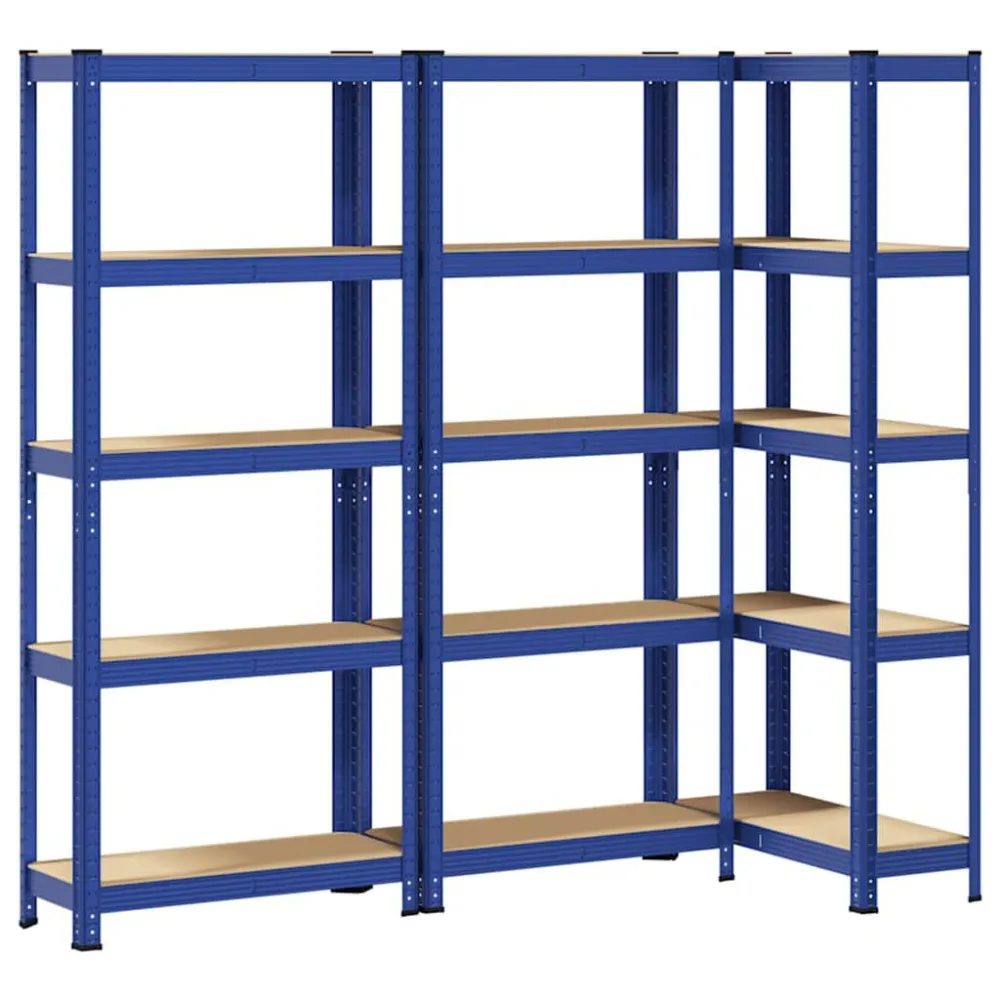 Opbergrekken 3 st 5-laags staal en bewerkt hout blauw