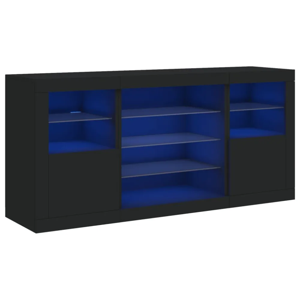 Dressoir met LED-verlichting 142,5x37x67 cm zwart