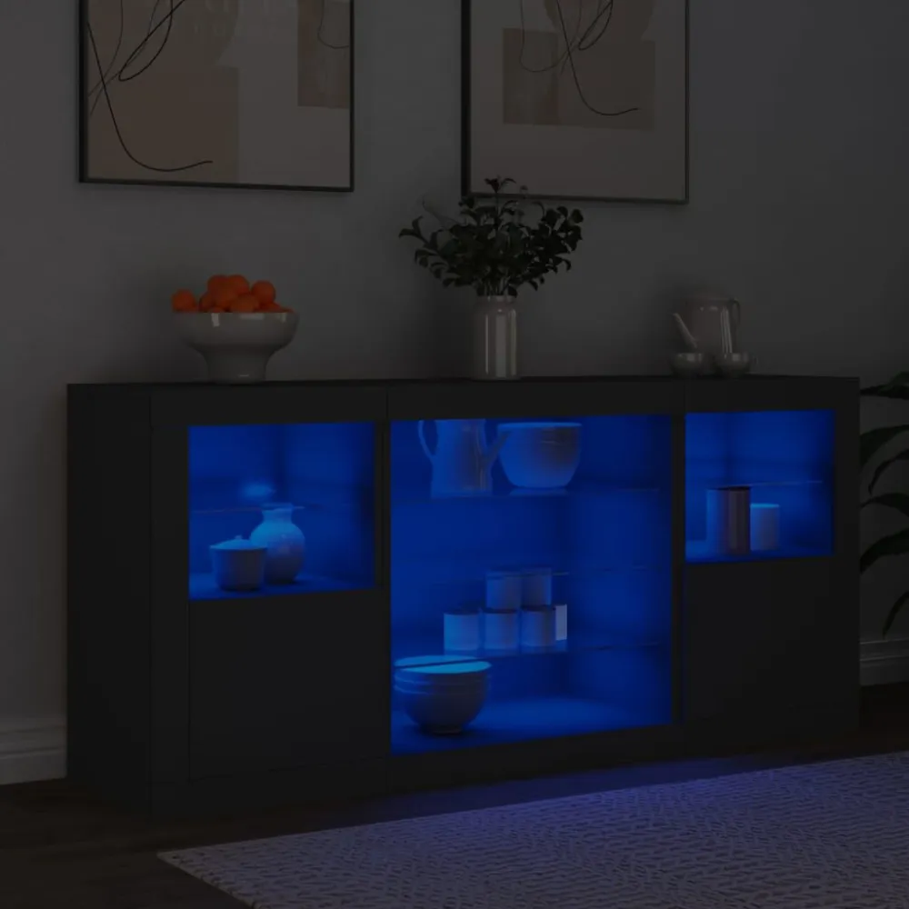 Dressoir met LED-verlichting 142,5x37x67 cm zwart