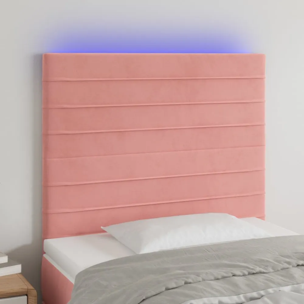 Hoofdbord LED 80x5x118/128 cm fluweel roze