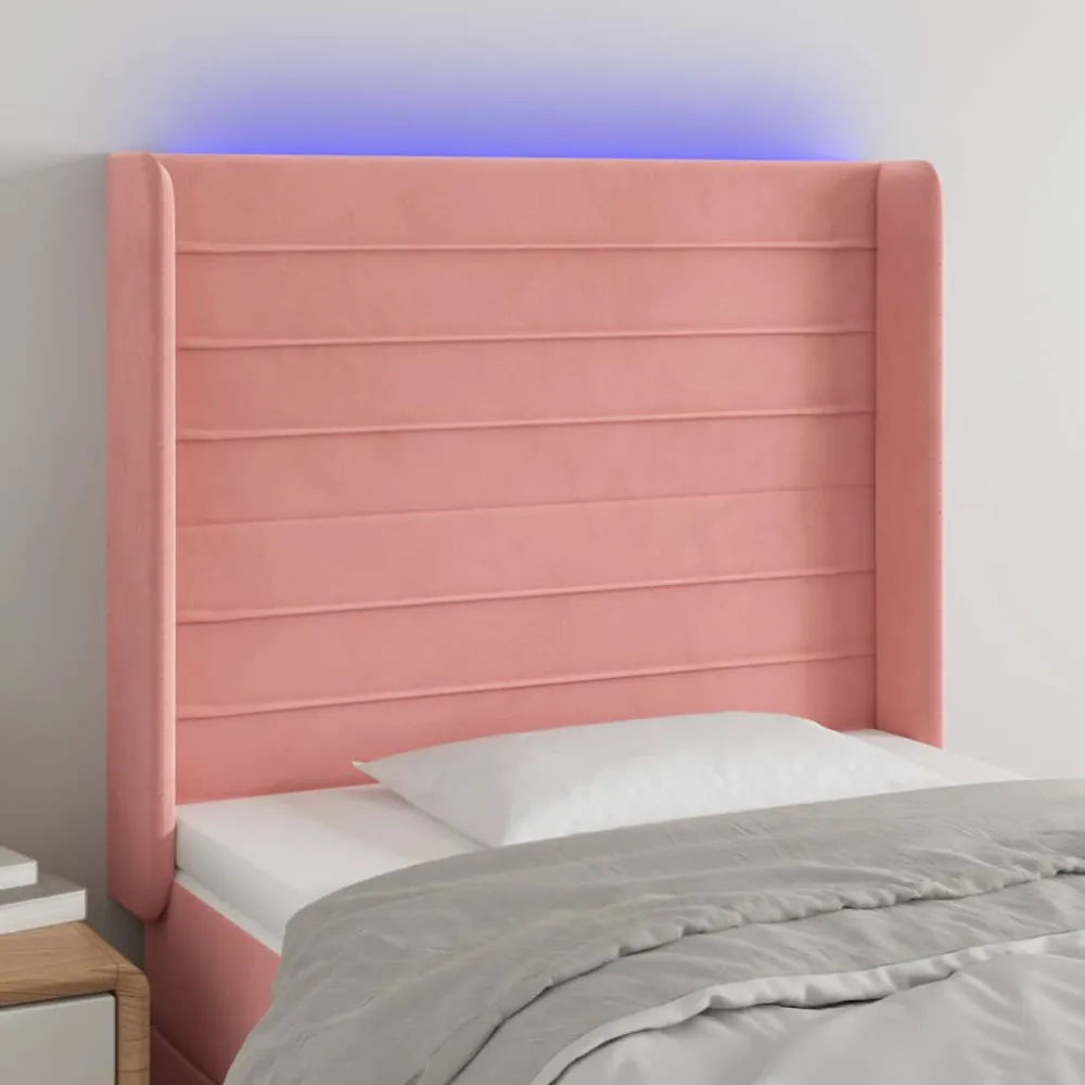 Hoofdbord LED 83x16x118/128 cm fluweel roze