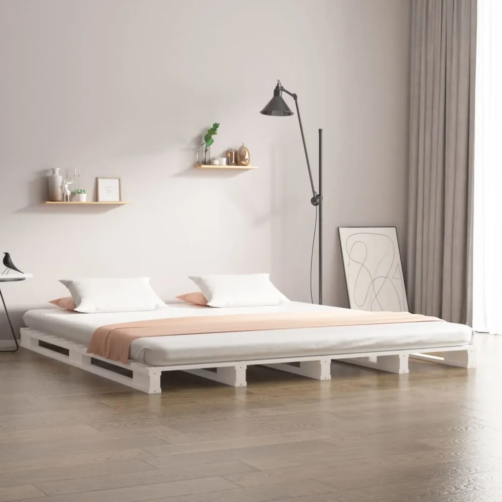 Palletbed massief hout wit 180x200 cm