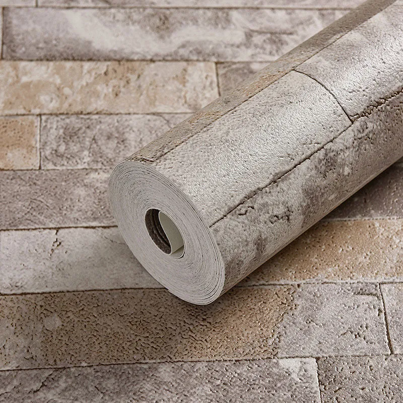 Industrial Bruin Plaster Wallpaper 33' x 20.5" Stain-Resistant Brick Wall Covering Light