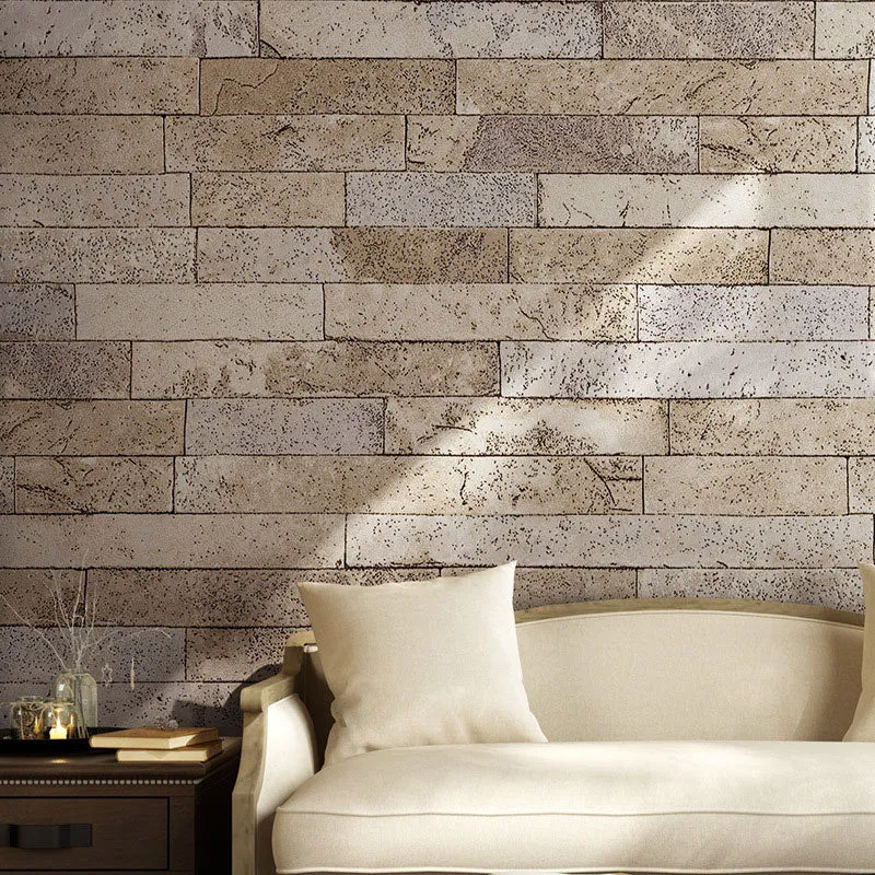 Industrial Bruin Plaster Wallpaper 33' x 20.5" Stain-Resistant Brick Wall Covering Light
