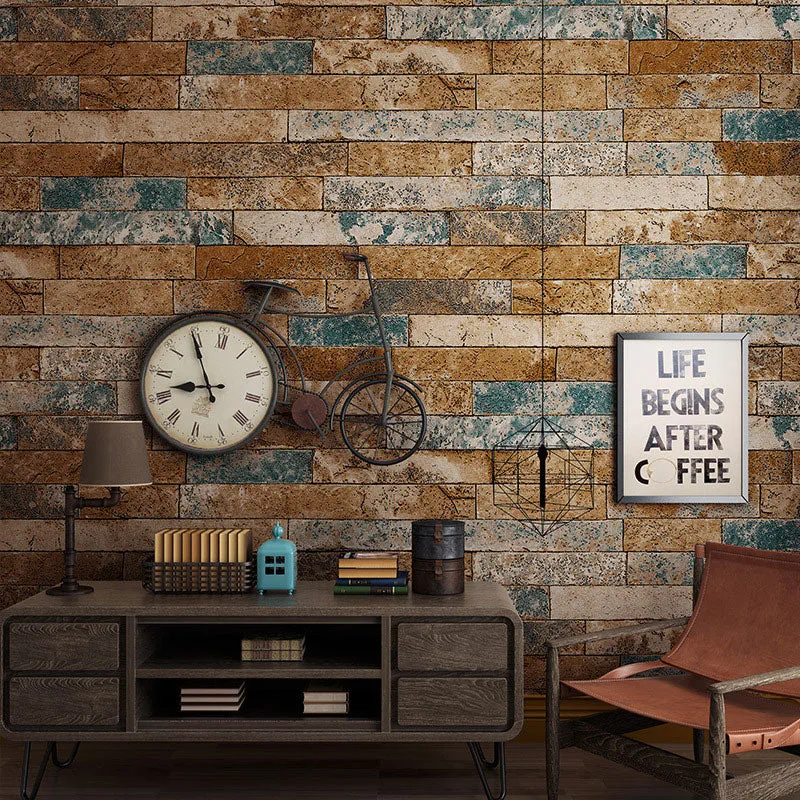Industrial Bruin Plaster Wallpaper 33' x 20.5" Stain-Resistant Brick Wall Covering Light