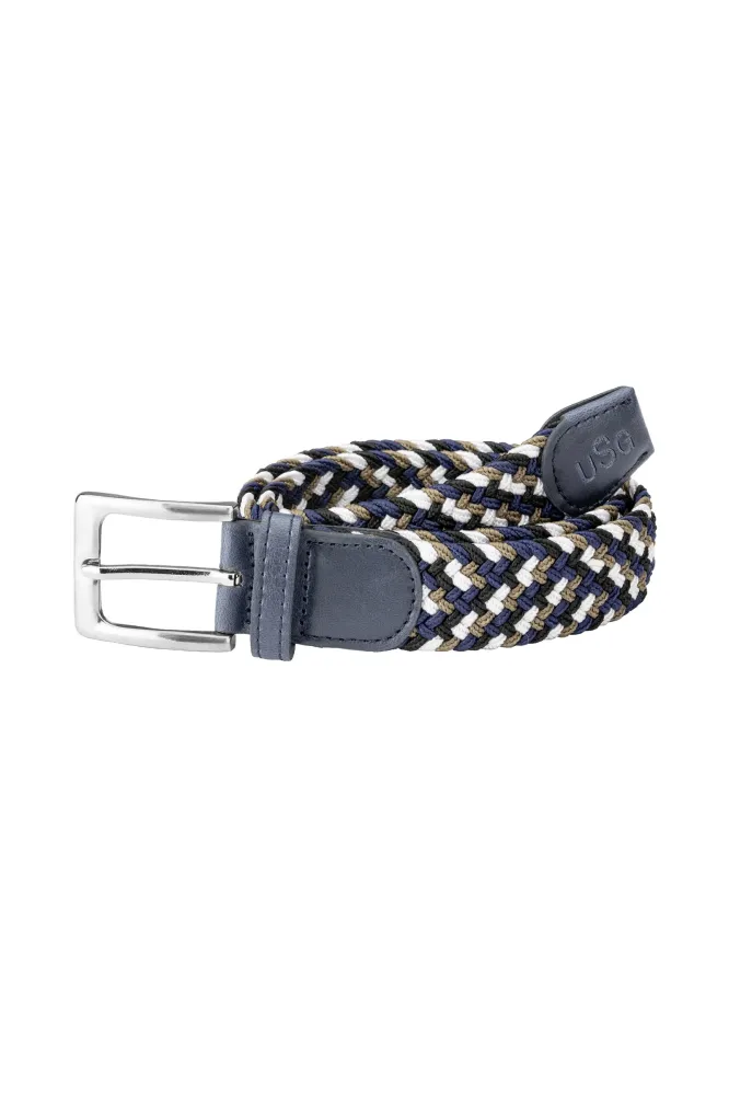 Casual Plaited Belt Navy/Beige/White 47.2"