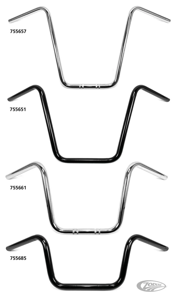 1" Handlebars Ape Hanger 9"BLK no dimple Harley-Davidson