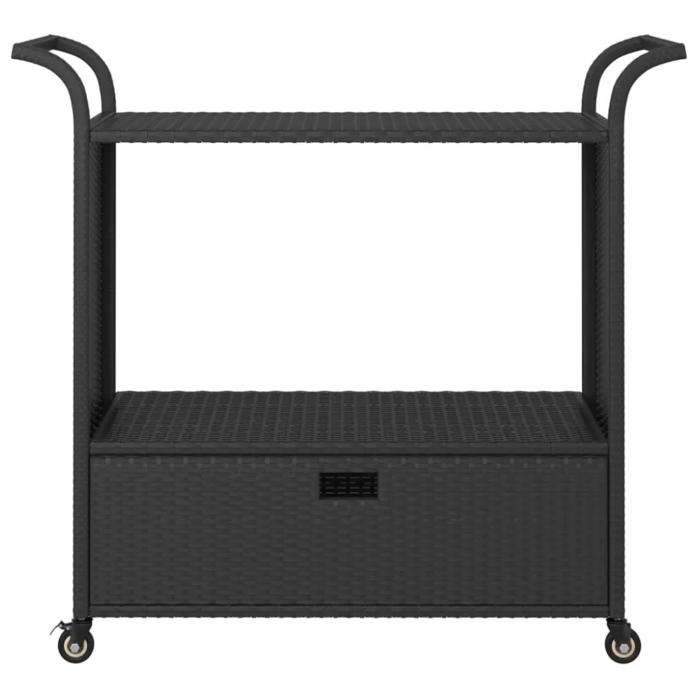 Serveerwagen met lade 100x45x97 cm poly rattan zwart