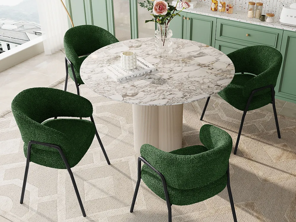Set van 4 stoelen, eetkamerstoelen, make-upstoelen - Fluweel en metaal - Donkergroen - BLITZ