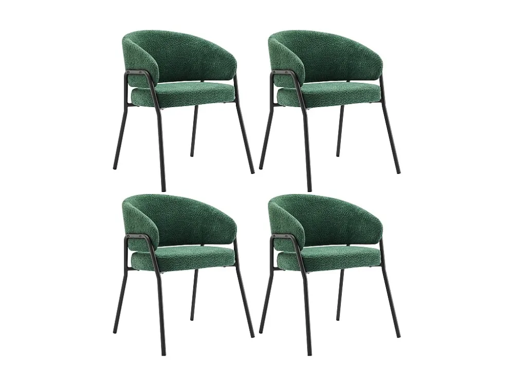 Set van 4 stoelen, eetkamerstoelen, make-upstoelen - Fluweel en metaal - Donkergroen - BLITZ