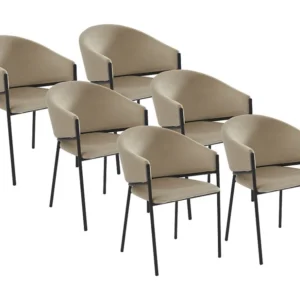 Set van 6 stoelen met armleuningen van velours en zwart metaal - Grijs - ORDIDA