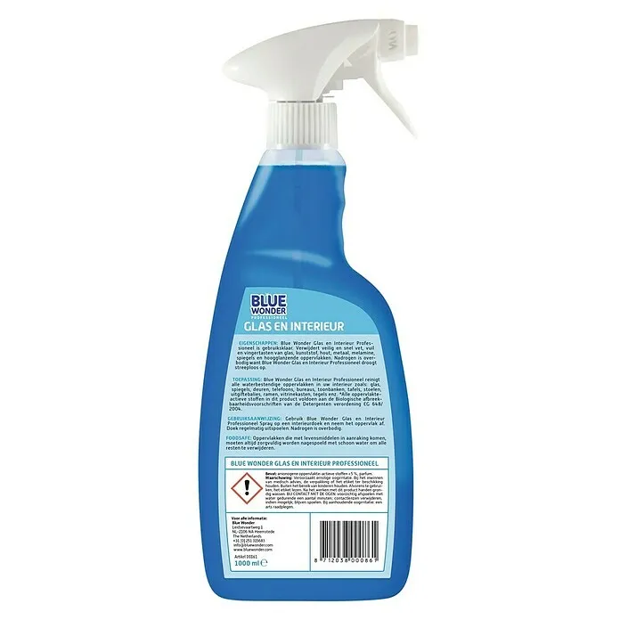 HG Blue Wonder Glasreiniger Professioneel - 1.000 ml, Fles met sproeikop