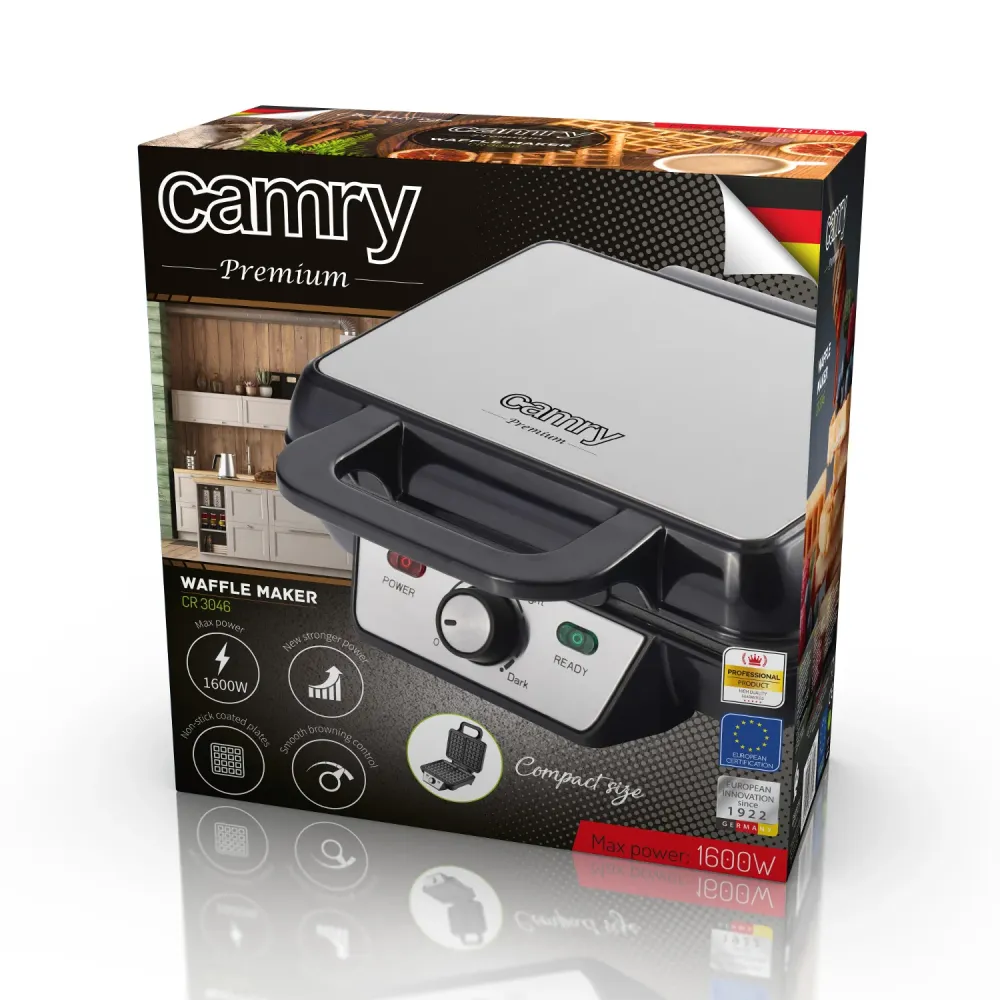 Camry CR 3046 1600W XXL wafelijzer dubbele thermostaat indicatielampje anti-aanbaklaag