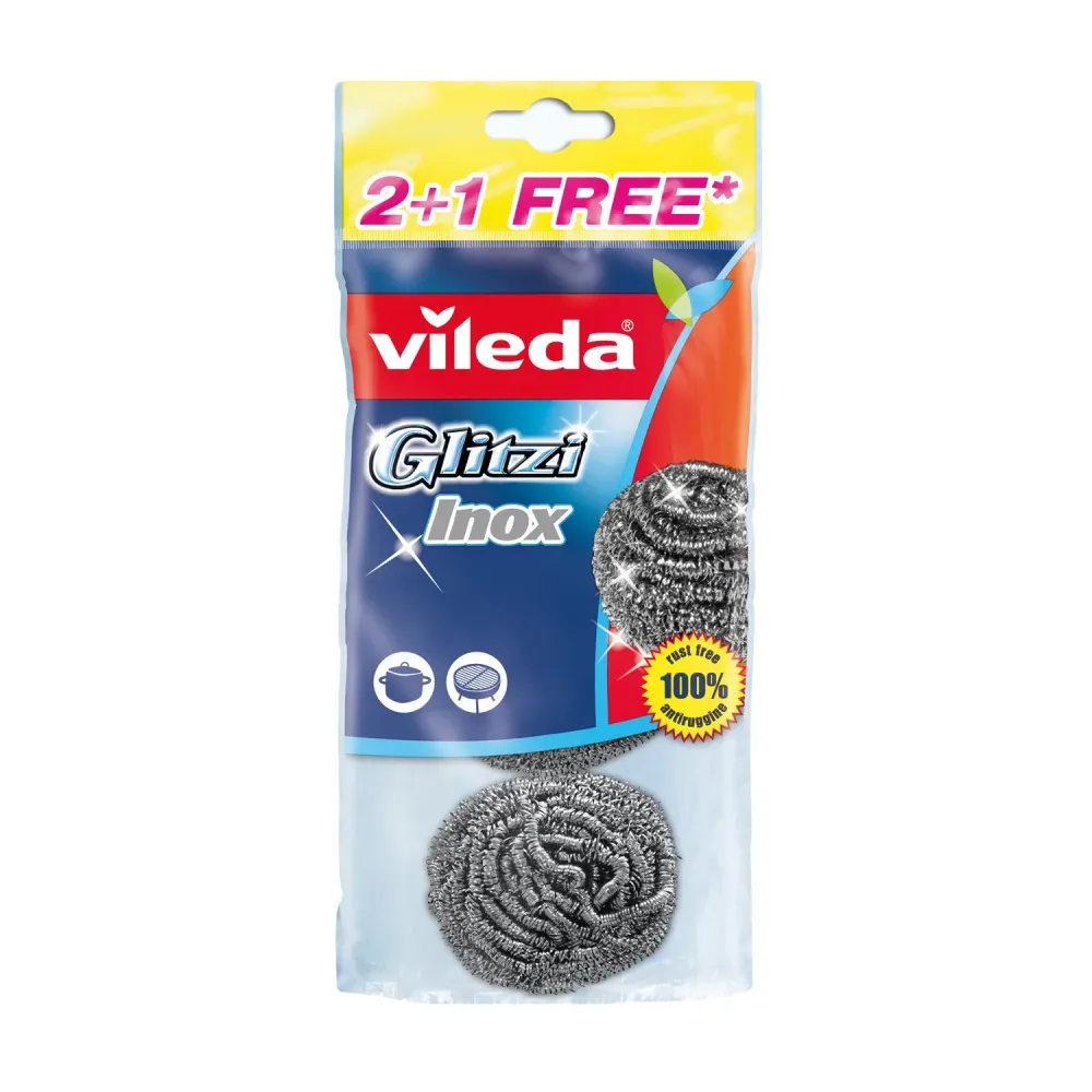 Vileda Glitzi Spiraal INOX roestvrijstalen schuurspons 3 stuks Stootvast