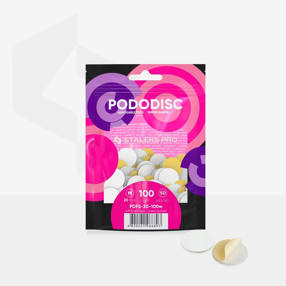 Horeca Dweil Parelmoer refill pads (soft foam layer) pedicure disc Pododisk Staleks Pro M, 100 grit (50 pcs), PDFS-20-100w