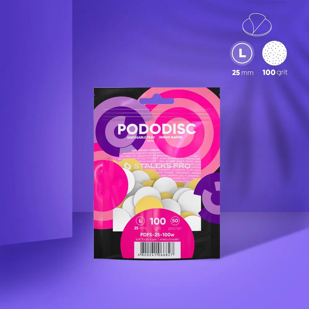 White refill pads donzig foam layer) pedicure disc Pododisk Staleks Pro L, 100 grit (50 pcs), PDFS-25-100w