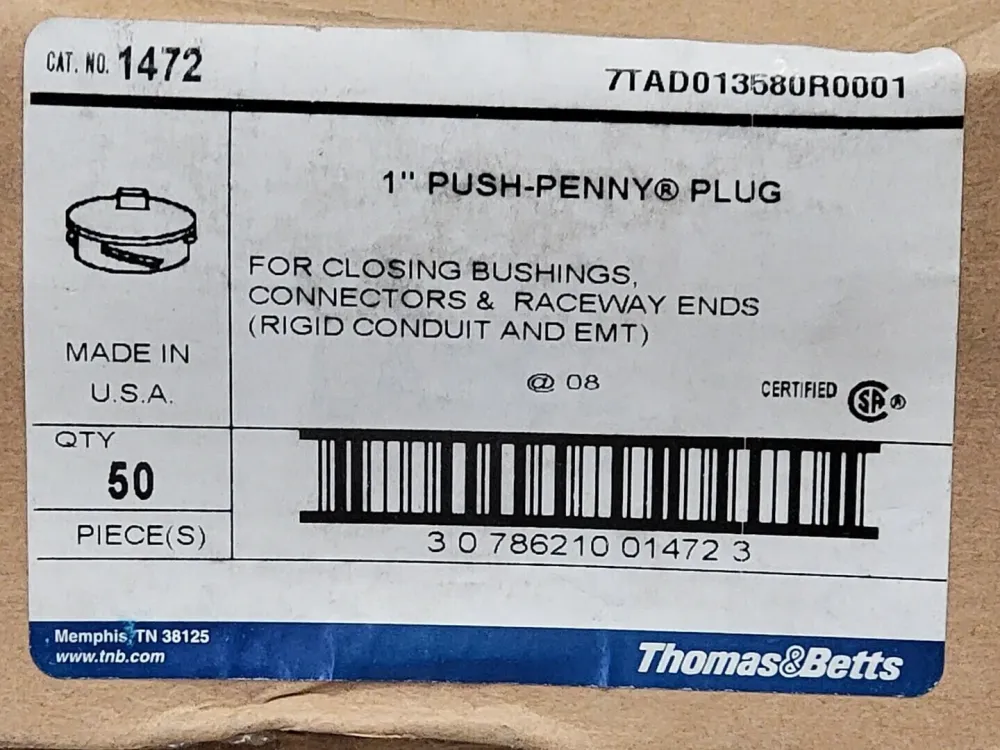 1" Push-Penny Plugs 1472, Box 50
