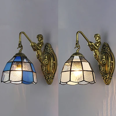Barokke schans met rasterpatroon, verlichting 1 kop, wit/blauw glas, wandgemonteerd lichtarmatuur voor gang
