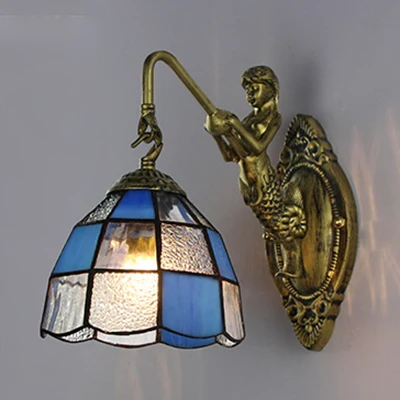 Barokke schans met rasterpatroon, verlichting 1 kop, wit/blauw glas, wandgemonteerd lichtarmatuur voor gang