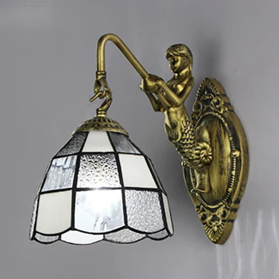 Barokke schans met rasterpatroon, verlichting 1 kop, wit/blauw glas, wandgemonteerd lichtarmatuur voor gang