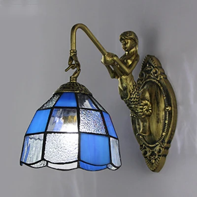 Barokke schans met rasterpatroon, verlichting 1 kop, wit/blauw glas, wandgemonteerd lichtarmatuur voor gang