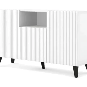 Ladenkast RAVENNA B 150 cm 2D1DM mat wit + zwarte poten