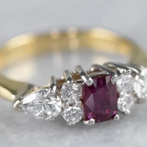 18K Gold Ruby and Diamond Engagement Ring
