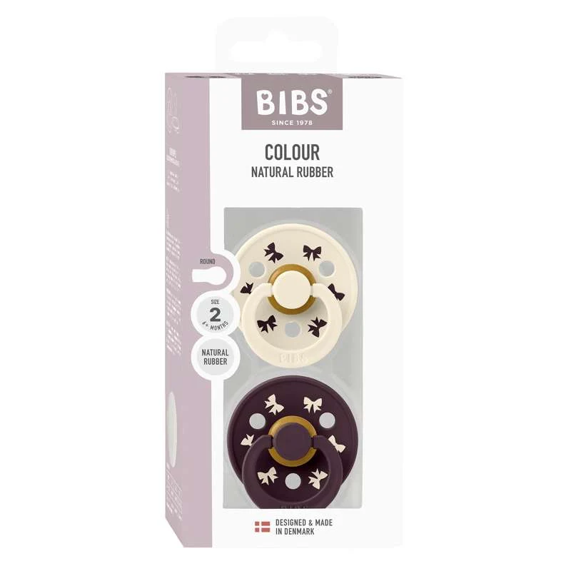 BIBS Rund Colour Sut - 2-Pak - Str. 2 - Naturgummi - Holiday Bow - Ivory/Plum