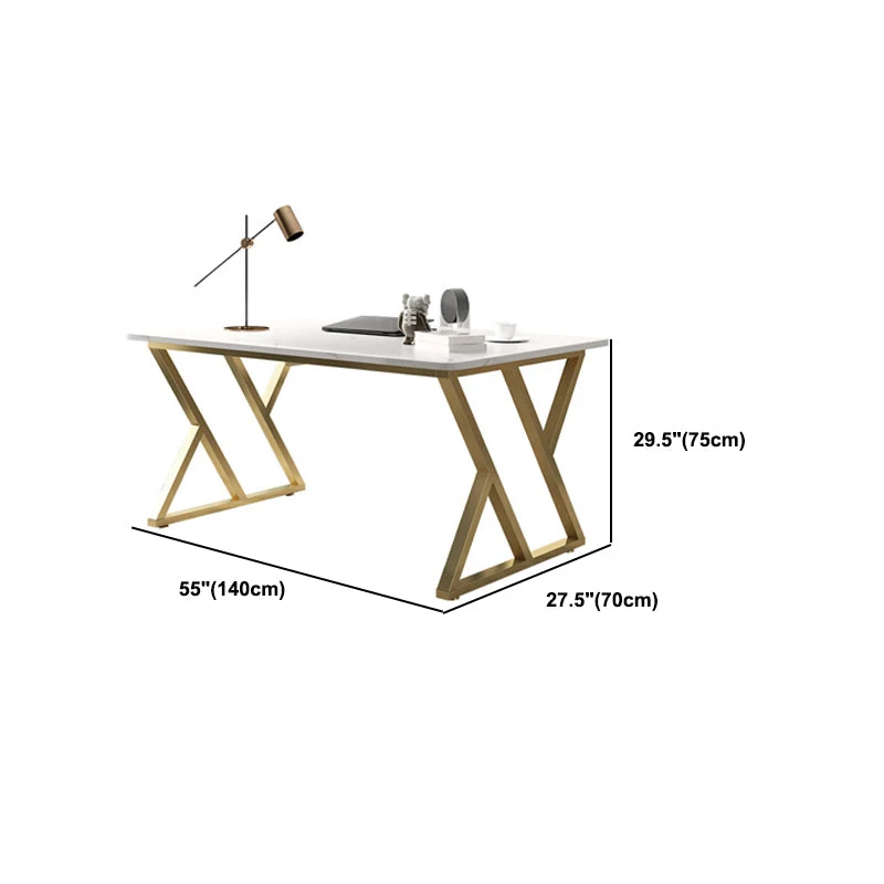 Glam Sneeuwwit Writing Desk Curved Stone Office Desk Metal Legs 39