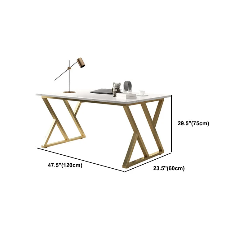 Glam Sneeuwwit Writing Desk Curved Stone Office Desk Metal Legs 39