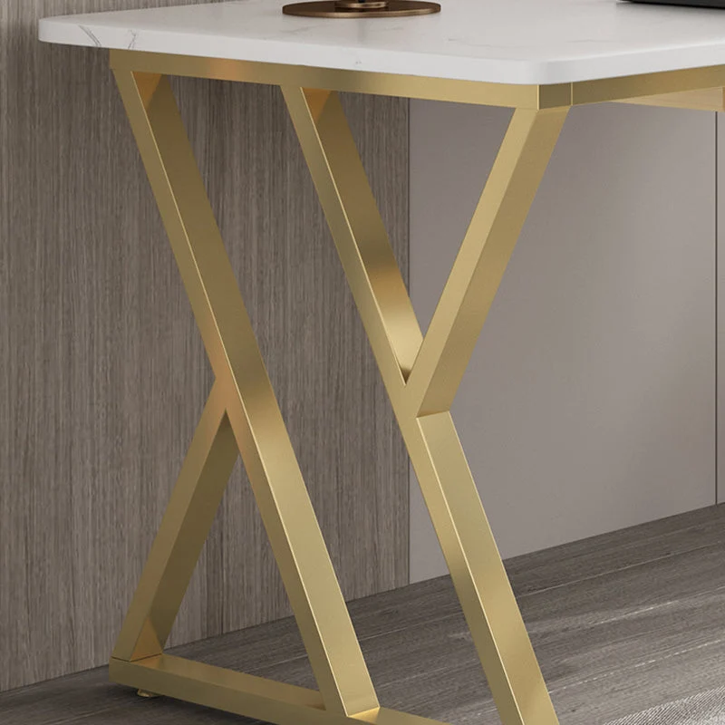 Glam Sneeuwwit Writing Desk Curved Stone Office Desk Metal Legs 39