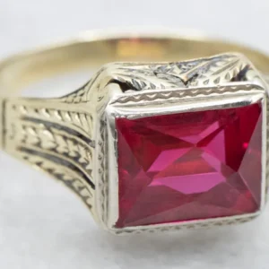 Natuurlijk Ruwe Art Deco Synthetic Ruby Men's Ring