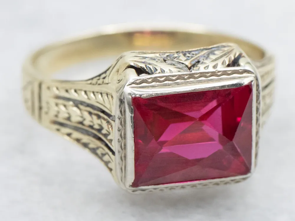 Natuurlijk Ruwe Art Deco Synthetic Ruby Men's Ring
