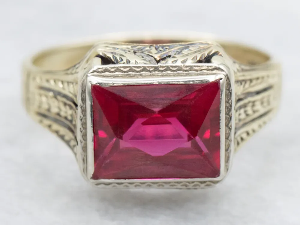 Natuurlijk Ruwe Art Deco Synthetic Ruby Men's Ring