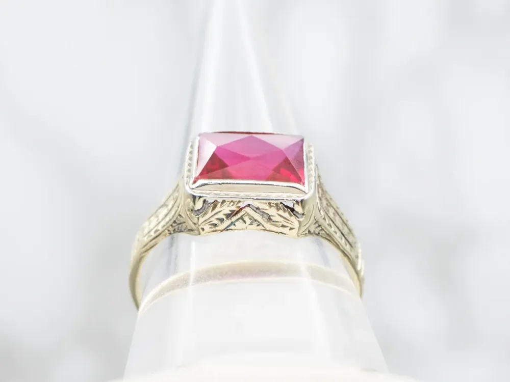 Natuurlijk Ruwe Art Deco Synthetic Ruby Men's Ring
