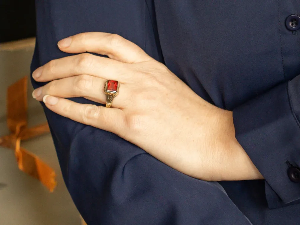 Natuurlijk Ruwe Art Deco Synthetic Ruby Men's Ring