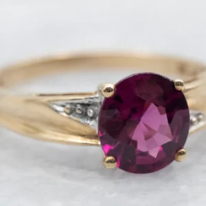 Rose-Cut Rhodolite Garnet and Diamond Ring 10mm Dikte