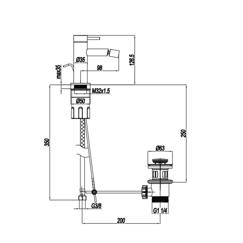 Single-lever bidet mixer drain RubiFlux Regal series - Matte Ebbenhout