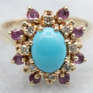 Turquoise Ruby and Diamond Halo Ring