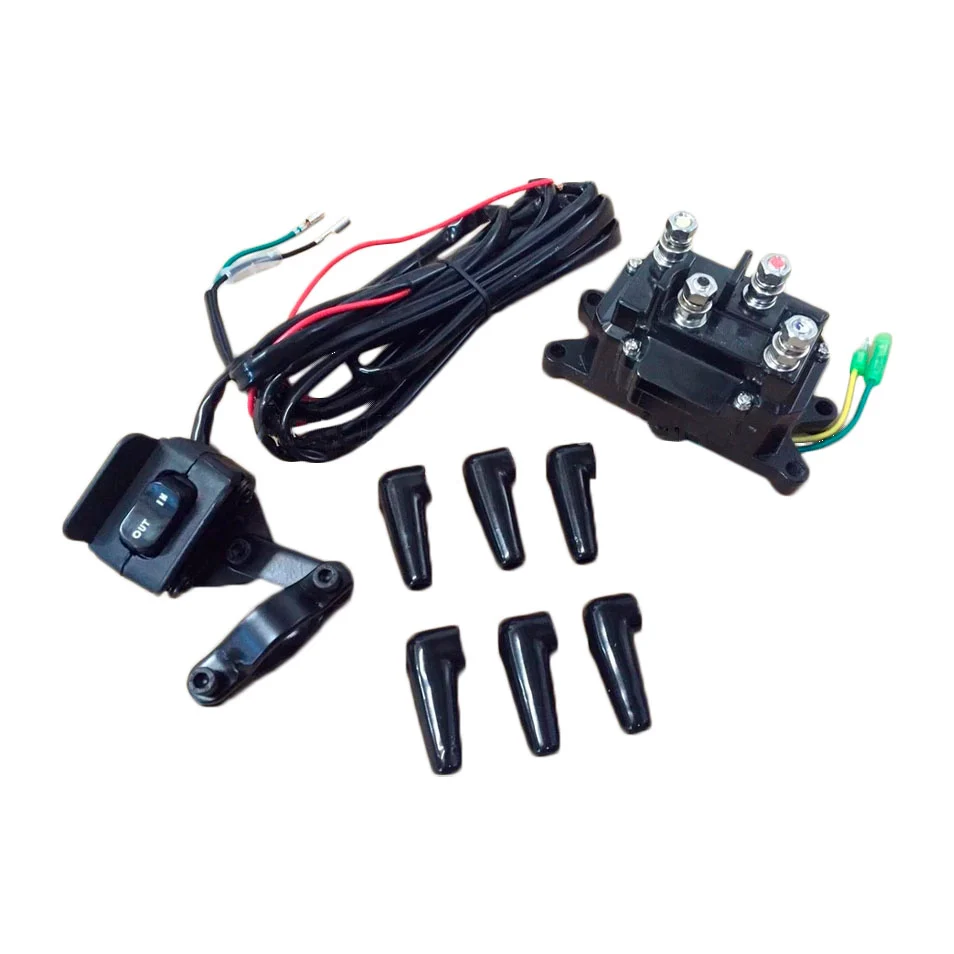 12V Solenoid Relay Contactor & Winch Rocker Thumb Switch w/ Mounting Bracket